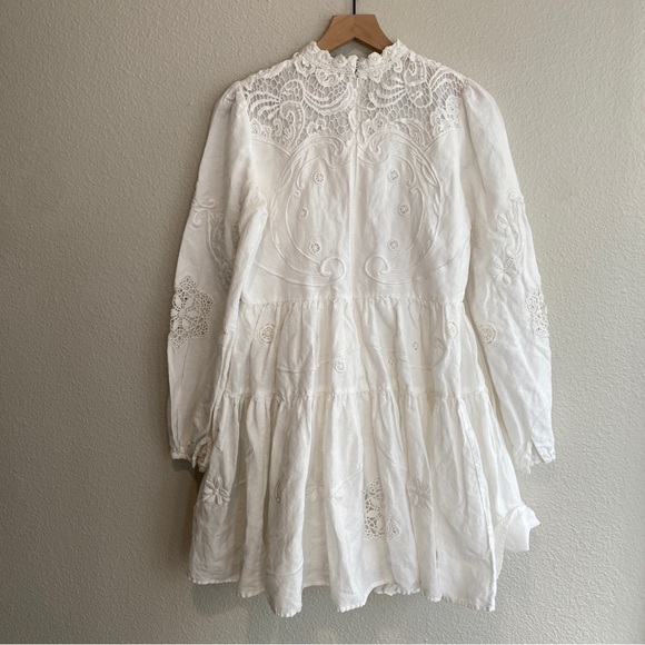Anthropologie By TiMo Embroidered Linen Puff Shoulders Sleeves Mini Dress - Picture 8 of 10